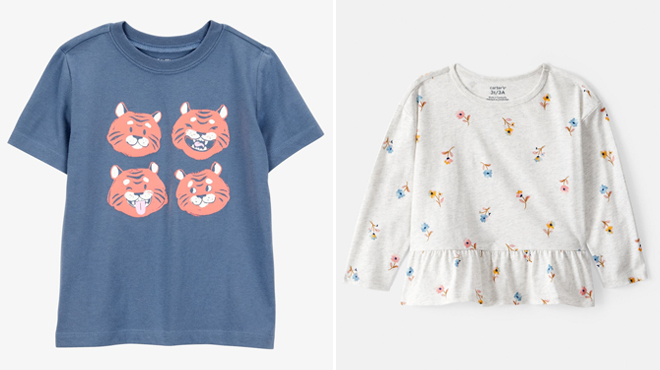 Carters OshKosh Bgosh Toddler Graphic Tee and Carters Toddler Girl Long Sleeve Peplum Top