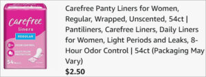 Checkout page of Carefree Panty Liners 54 Count Checkout page of Carefree Panty Liners 54 Count
