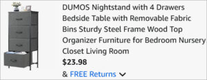 Checkout page of Dumos 4 Drawer Nightstand