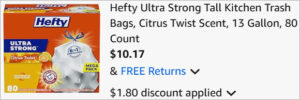 Checkout page of Hefty 80 Count 13 Gallon Tall Trash Bags
