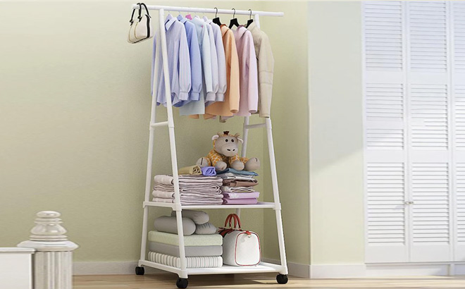 Clothes Rack on Wheels in Bedroom