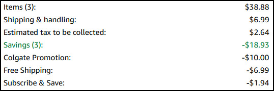 Colgate Toothpaste Order Summary