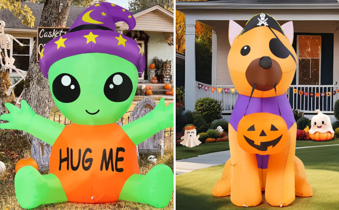 Comin Alien Baby and Pirate Dog Picking Pumpkin Halloween Inflatable s