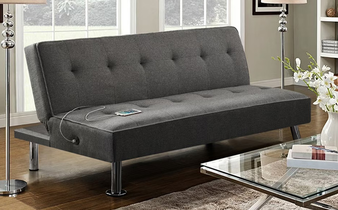 Convertible Futon Sofa Bed with USB Convertible Futon Sofa Bed with USB