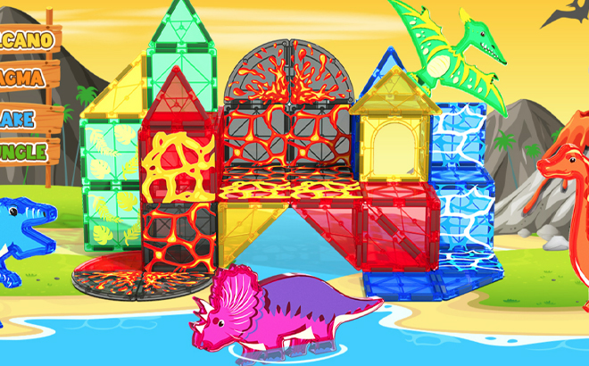 Coodoo Magnetic TilesDinosaur Lava World Set