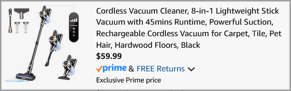 Cordless Vacuum Cleaner Checkout Screen