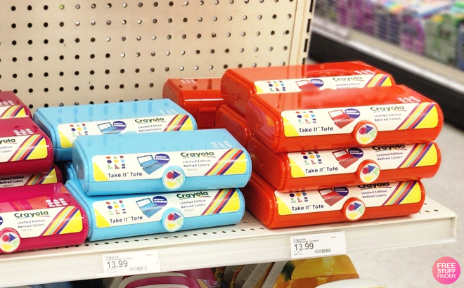 Crayola Limited Edition Caboodle Boxes on a Store Shelf
