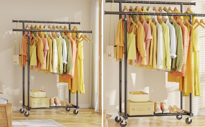 Double Rods Clothes Rack in Black Color