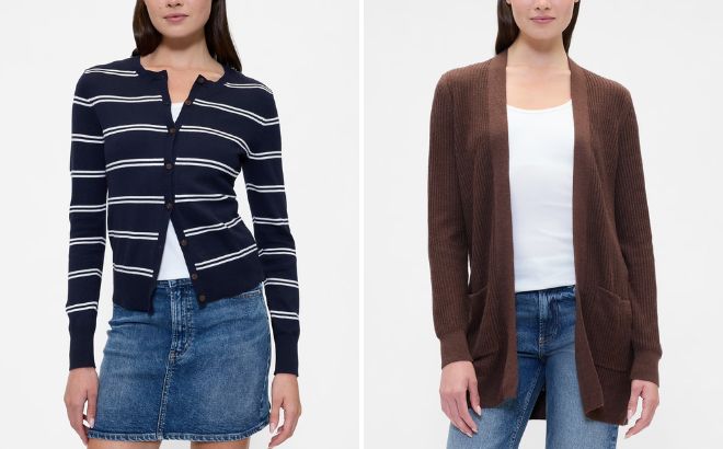 GAP Factory Crewneck Cardigan and Relaxed Shaker Stitch Open Front Cardigan GAP Factory Crewneck Cardigan and Relaxed Shaker Stitch Open Front Cardigan