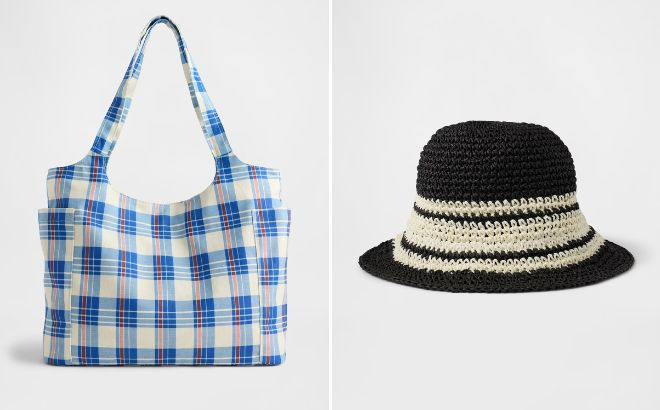 GAP Linen Cotton Tote Bag and Striped Straw Bucket Hat GAP Linen Cotton Tote Bag and Striped Straw Bucket Hat