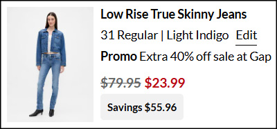 GAP Low Rise True Skinny Jeans Checkout