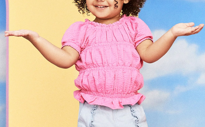 Garanimals Baby Girl Smocked Short Sleeve Top Pink