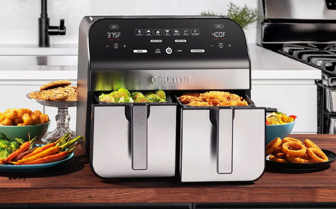 Gourmia 10 Qt Dual Basket Digital Air Fryer with Smart Finish Match Cook Black Stainless Steel