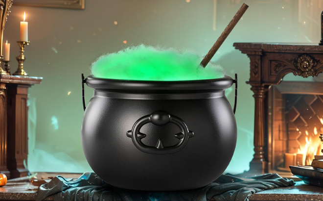 Halloween Magic Auto Mixing Witches Cauldron on the Table