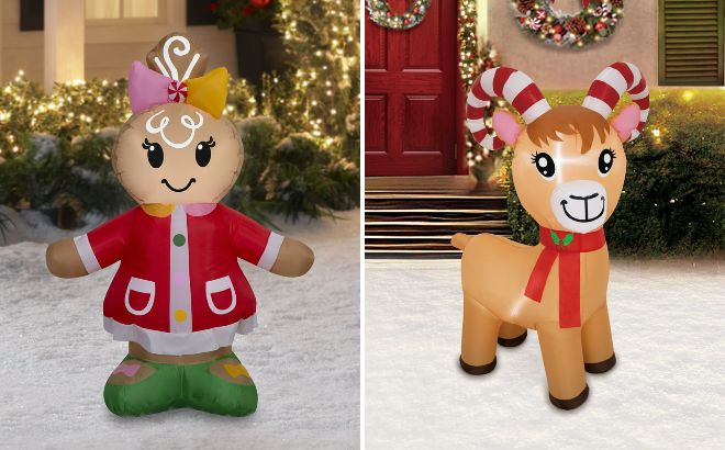 Holiday Time 4 ft Gingerbread Girl and 4 ft Bighorn Sheep Christmas Airblown Yard Inflatable Holiday Time 4 ft Gingerbread Girl and 4 ft Bighorn Sheep Christmas Airblown Yard Inflatable