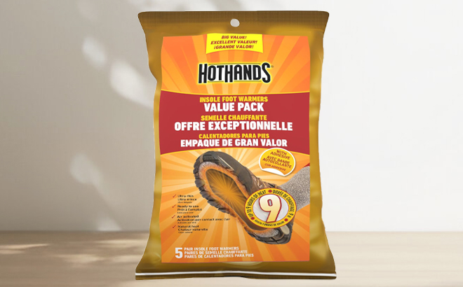 HotHands Insole Foot Warmers 5 Pairs Pack on a Table