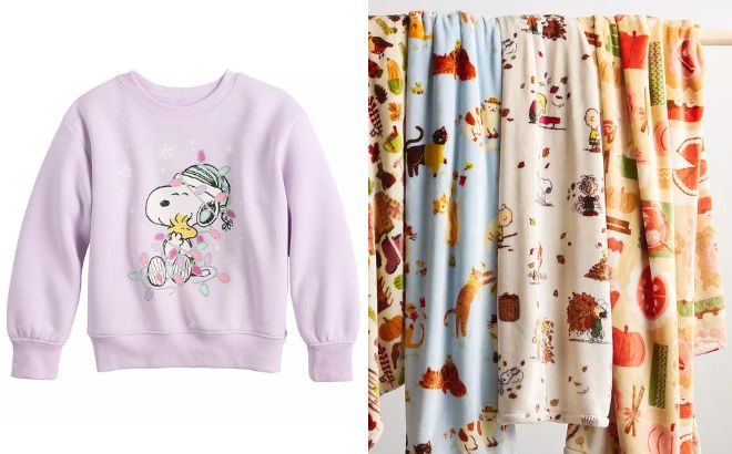 Jumping Beans Girls 4 12 Peanuts Snoopy Graphic Sweatshirt and The Big One Peanuts Fall Plush Throw Blanket Jumping Beans Girls 4 12 Peanuts Snoopy Graphic Sweatshirt and The Big One Peanuts Fall Plush Throw Blanket