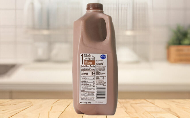 Kroger Half Gallon Whole Chocolate Milk on a Table