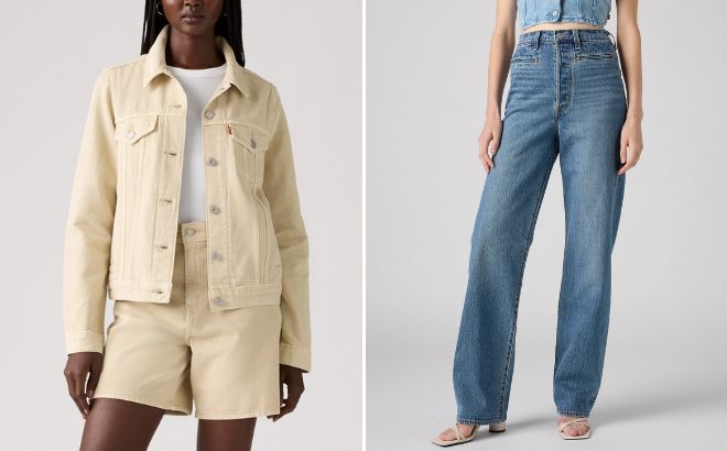 Levis Womens Original Trucker Jacket and Ribcage Full Length Western Womens Jeans