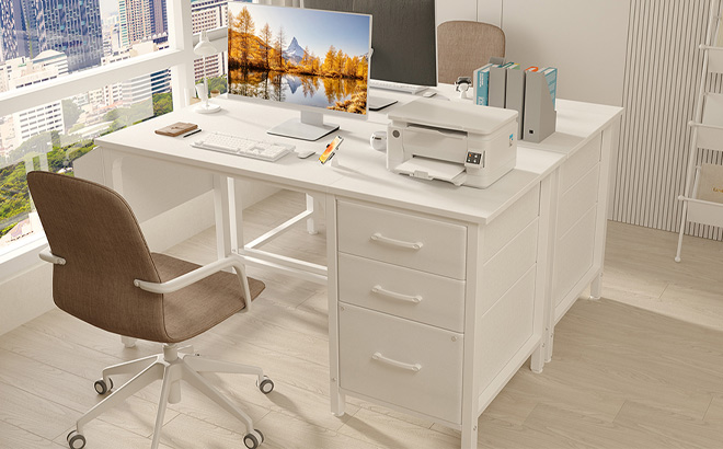 Lufeiya Desk with Fabric File Drawers Cabinet Lufeiya Desk with Fabric File Drawers Cabinet
