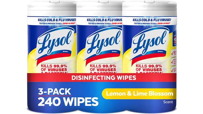 Lysol 80 Count Disinfecting Wipes 3 Pack in Lemon and Lime Blossom Scent
