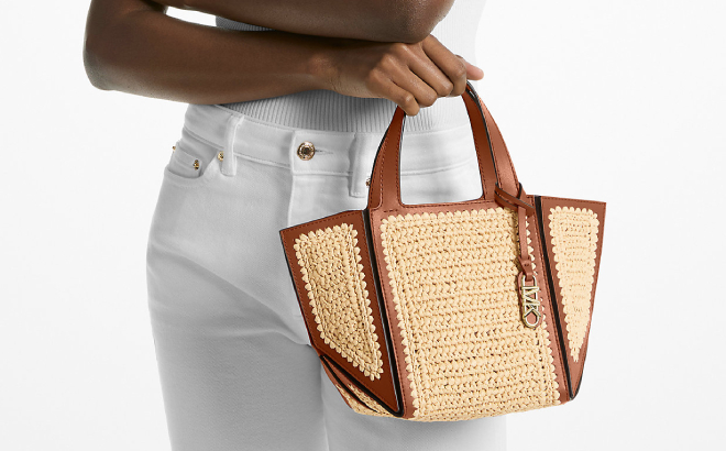 Michael Kors Jordi Small Hand Crocheted and Leather Tote Bag Michael Kors Jordi Small Hand Crocheted and Leather Tote Bag