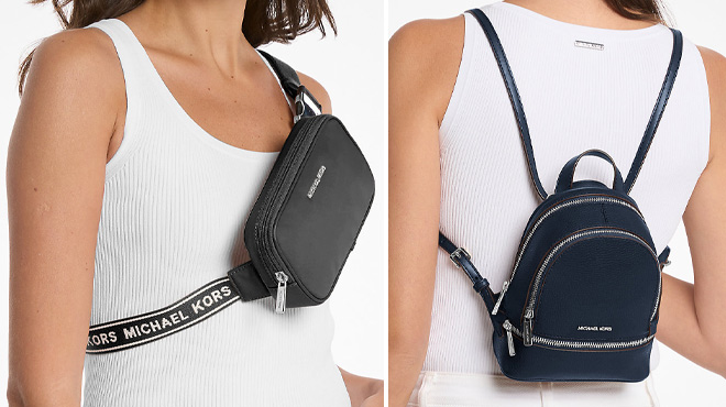 Michael Kors Khai Small Nylon Sling Pack and Rhea Extra Small Pebbled Leather Backpack