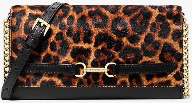Michael Kors Outlet Carson Big Leopard Print Calf Hair Crossbody Bag