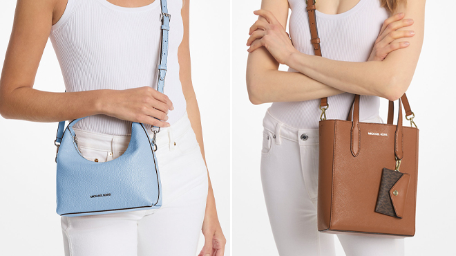 Michael Kors Outlet Ember Small Pebbled Leather Messenger Bag and Michael Kors Outlet Vincent Small Saffiano Leather Convertible Tote Bag with Card Case