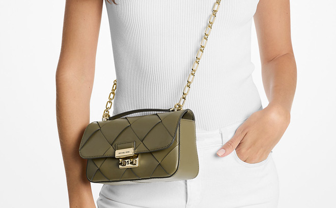 Michael Kors Tribeca Small Woven Leather Shoulder Bag