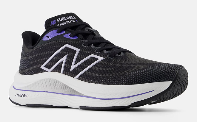 New Balance Womens FuelCell Walker Elite Shoe in Black with Electric Indigo and Grey Violet Color