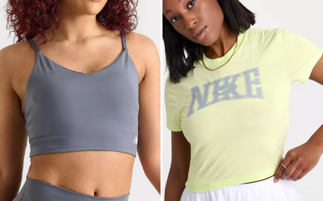 New Balance Womens Harmony Light Support Bra and Nike Womens Sportswear Slim Cropped T Shirt New Balance Womens Harmony Light Support Bra and Nike Womens Sportswear Slim Cropped T Shirt