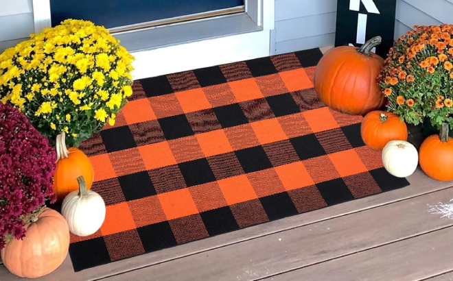 Orange and Black Plaid Rug