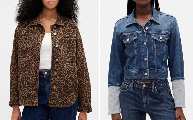 People Wearing GAP Leopard Denim and Pin Cuff Crop Icon Denim Jackets