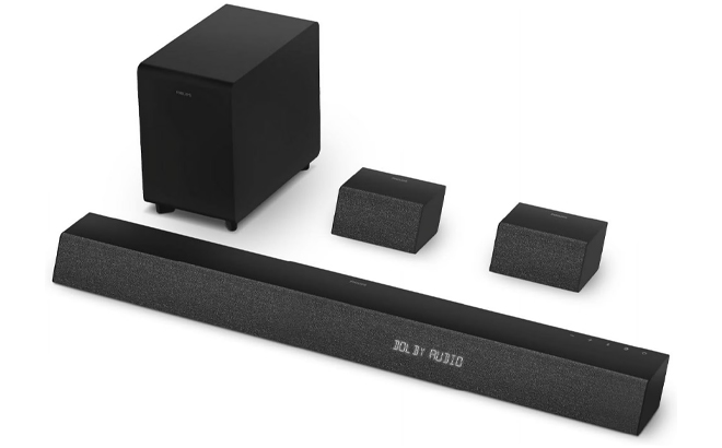 Philips 5 1 Channel Soundbar with Wireless Subwoofer Wired Surround Speakers Philips 5 1 Channel Soundbar with Wireless Subwoofer Wired Surround Speakers