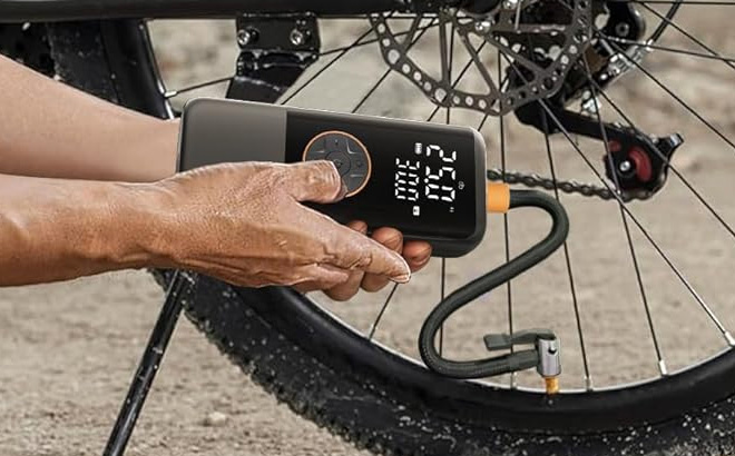 Portable Tire Inflator Used on Bike