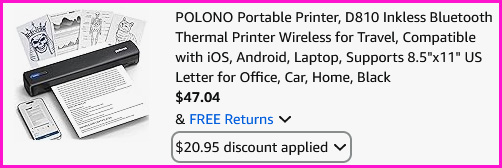Portable Wireless Printer Checkout Screen