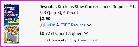 Reynolds Slow Cooker Liners Checkout Screen
