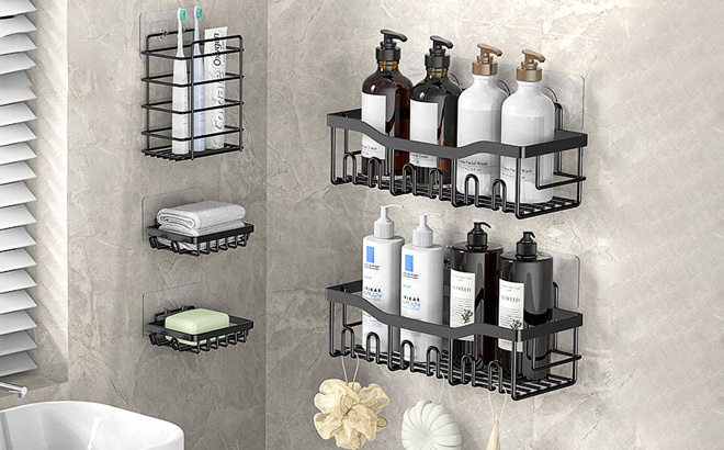Rustproof Stainless Steel Shower Caddy Set on the Wall