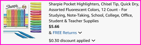 Sharpie Highlighters Checkout Screen