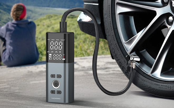 Tire Inflator Portable Air Compressor on the Ground