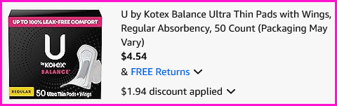 U by Kotex Checkout Screen