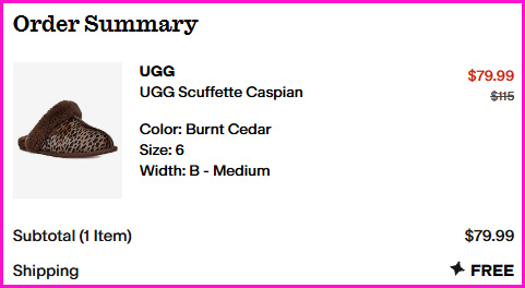 UGG Womens Slippers Checkout Screen