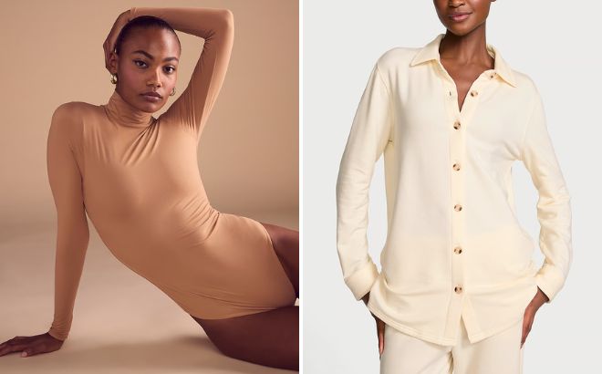 Victorias Secret BODYWEAR FeatherSoft Innovation Turtleneck Bodysuit and Brushed Modal Fleece Oversized Shirt Victorias Secret BODYWEAR FeatherSoft Innovation Turtleneck Bodysuit and Brushed Modal Fleece Oversized Shirt