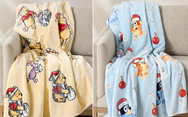 Winnie the Pooh and Bluey Holiday Silk Touch Throws