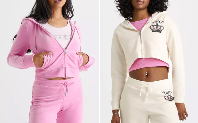 Womens Juicy Couture OG Big Bling Velour Zip Up Hoodie and Womens Juicy Couture Crown Fleece Full Zip Hoodie