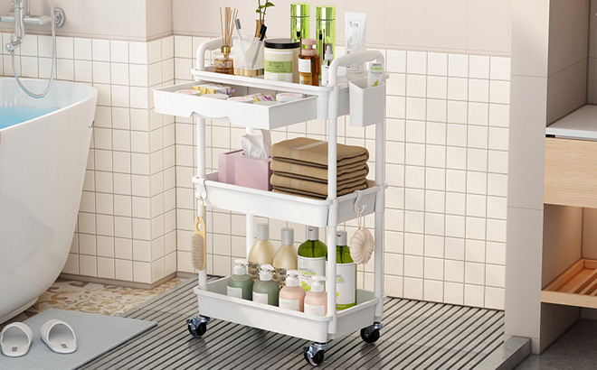 3 Tier Rolling Cart with Drawer