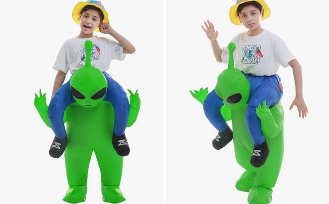A Kid Wears Double Couple Halloween Alien Costume