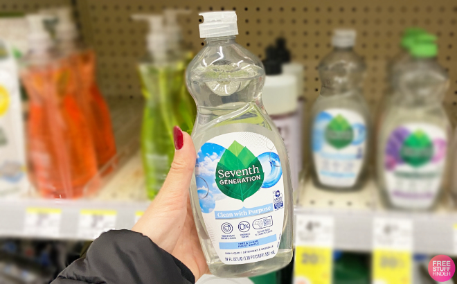 A Person Holding a Bottle of Seventh Generation Liquid Dish Soap A Person Holding a Bottle of Seventh Generation Liquid Dish Soap
