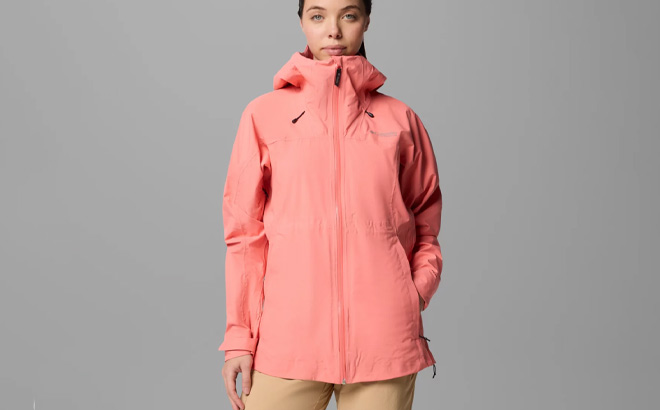 A Person Wearing Columbia Titanium Ski Womens Northwest Explorer 3L Shell Jacket